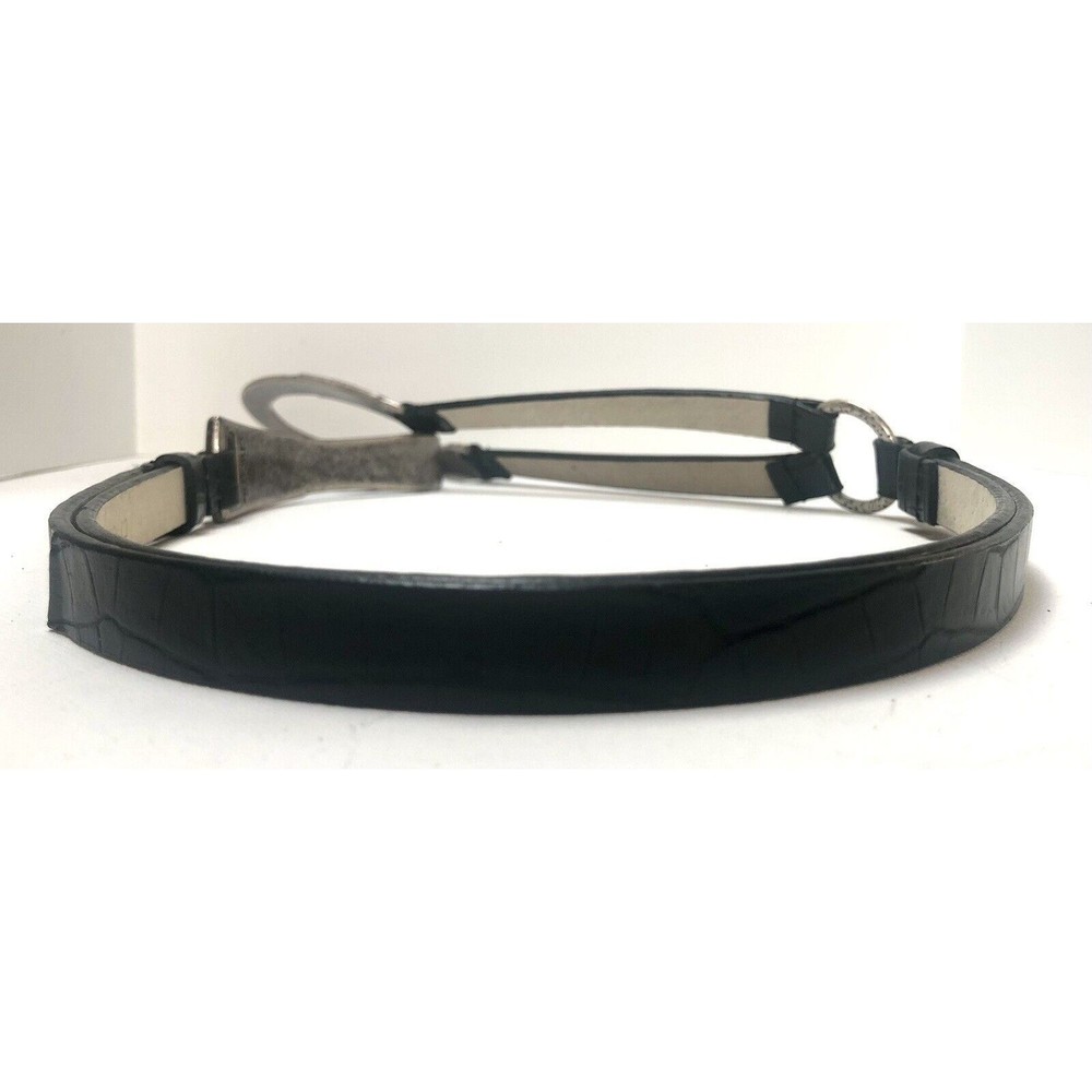 Chicos Black Leather Hip Belt Adjustable Pewter Boho Horseshoe Buckle M/L 31-44” - Picture 9 of 16